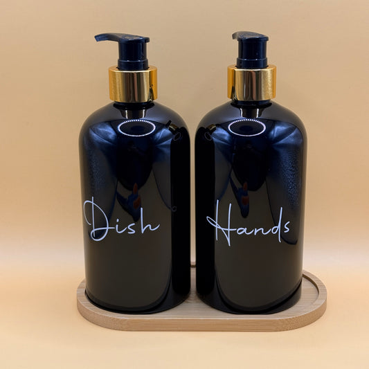 Dish and Hand Soap Dispenser Set with Bamboo Tray