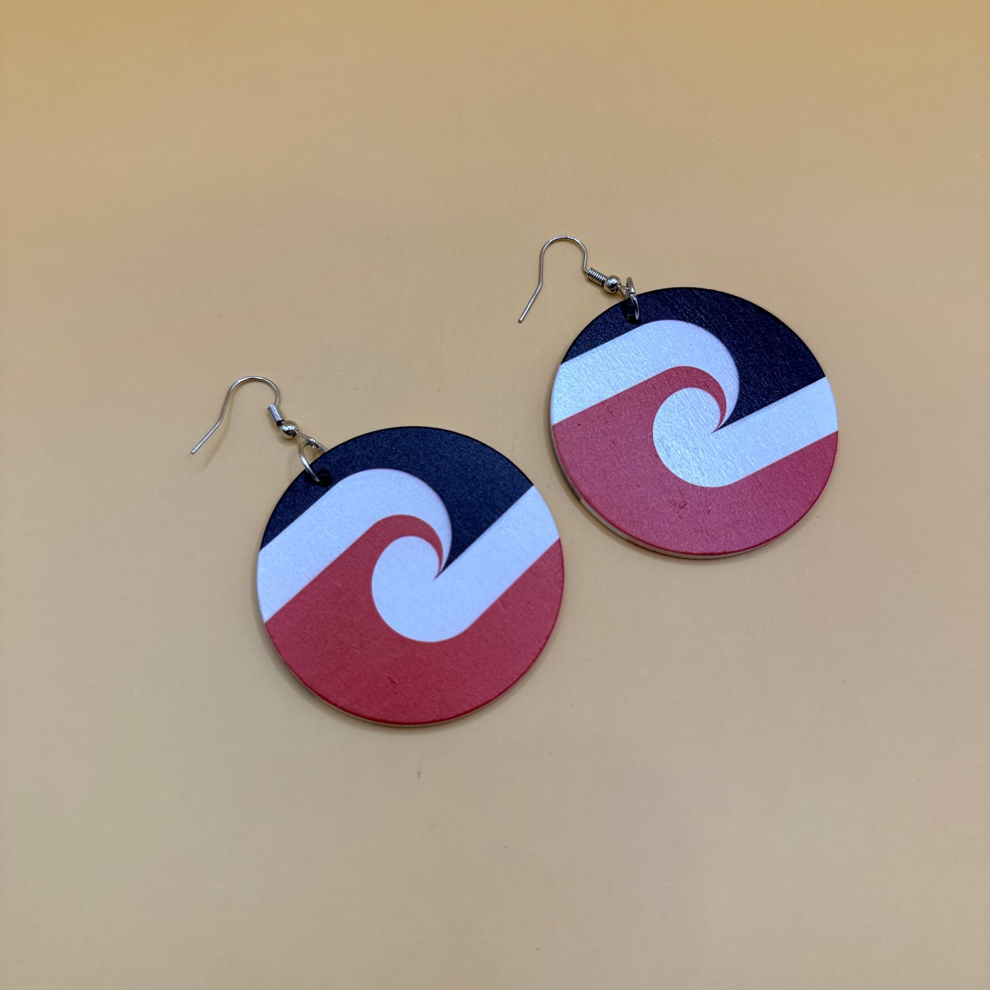 Maori Flag Wooden Statement Drop Earring