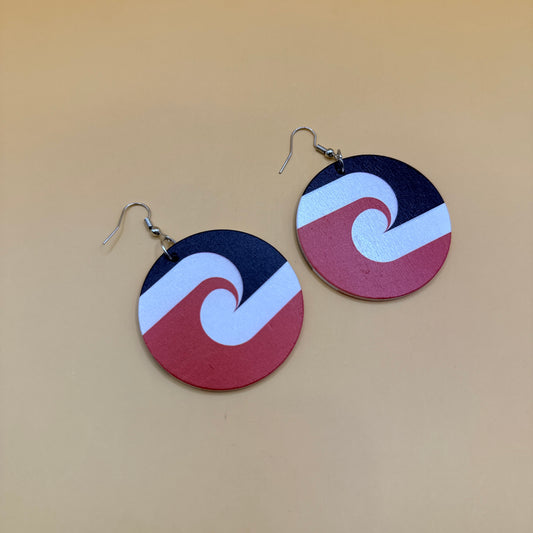 Maori Flag Wooden Statement Drop Earring