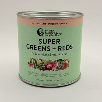 Nutra Organics Super Greens + Reds – 300g Watermelon Strawberry