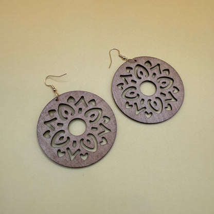 Wooden Mandala Drop Earrings Lightweight Boho Statement Earrings