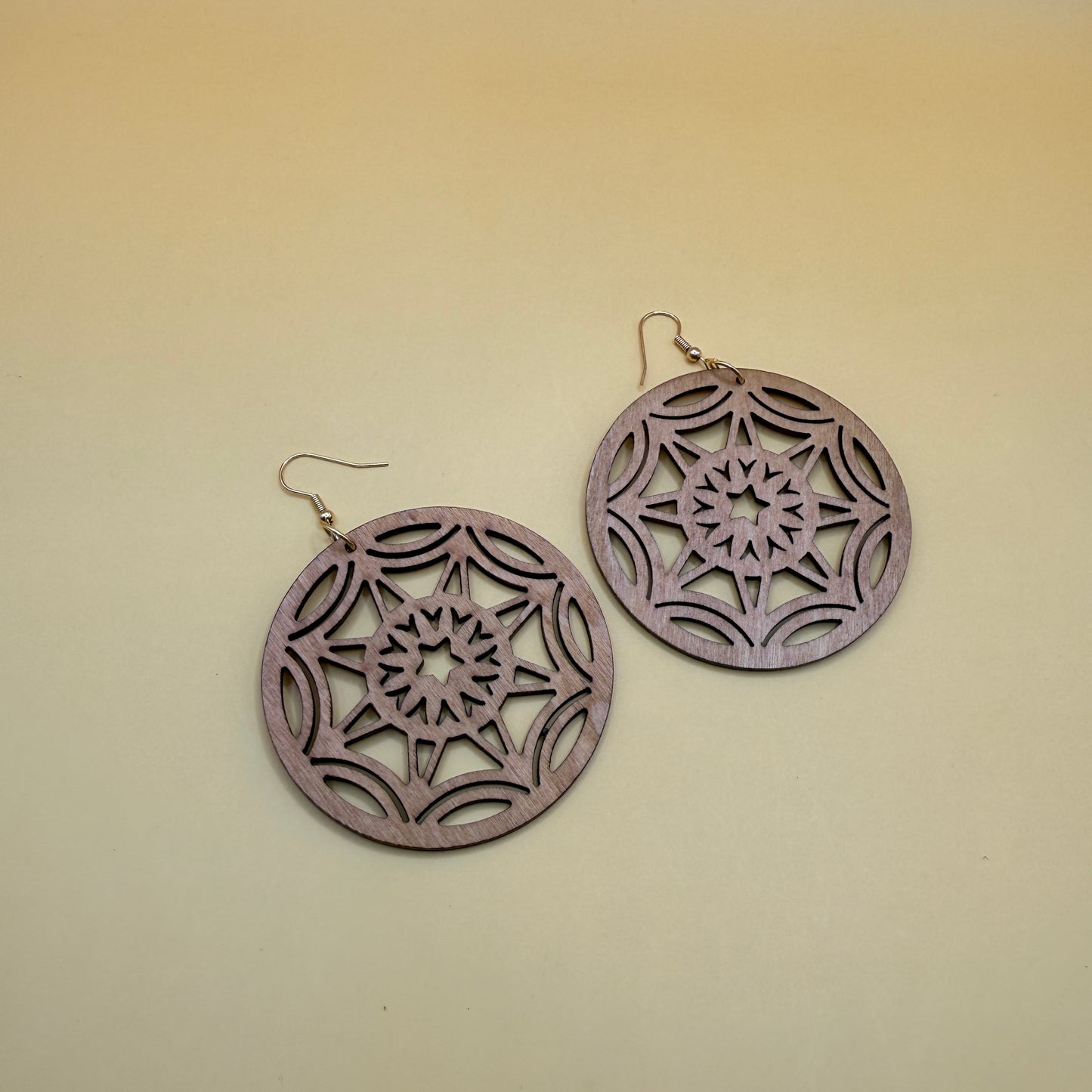 Wooden Mandala Drop Earrings Lightweight Boho Statement Earrings