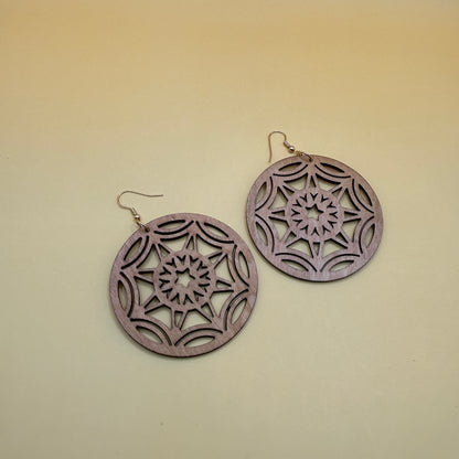Wooden Mandala Drop Earrings Lightweight Boho Statement Earrings