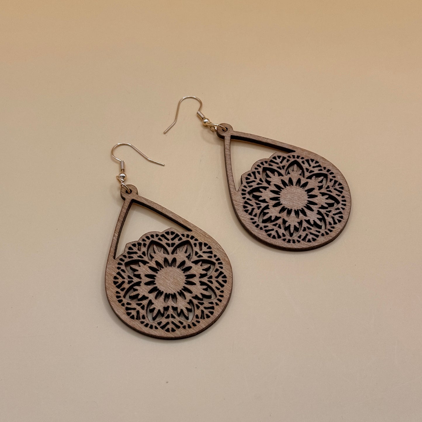 Wooden Mandala Drop Earrings Lightweight Boho Statement Earrings