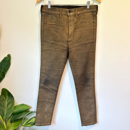 Rag & Bone High-Rise Ankle Skinny Jeans Gold Metal Metallic Denim Size 30