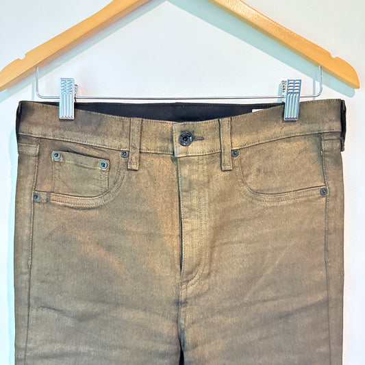 Rag & Bone High-Rise Ankle Skinny Jeans Gold Metal Metallic Denim Size 30