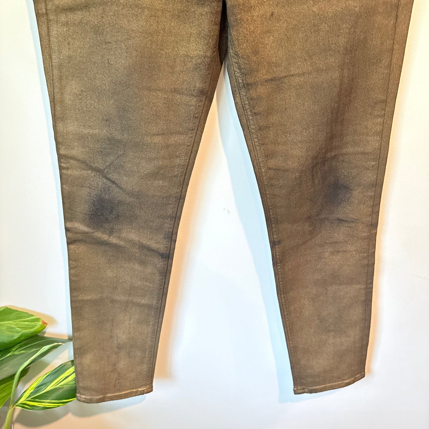 Rag & Bone High-Rise Ankle Skinny Jeans Gold Metal Metallic Denim Size 30