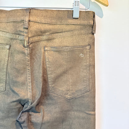 Rag & Bone High-Rise Ankle Skinny Jeans Gold Metal Metallic Denim Size 30