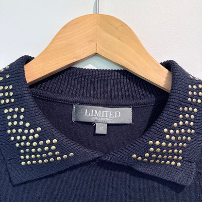 Limited Collection Studded Collar Knit Polo Top Navy Blue Size 10