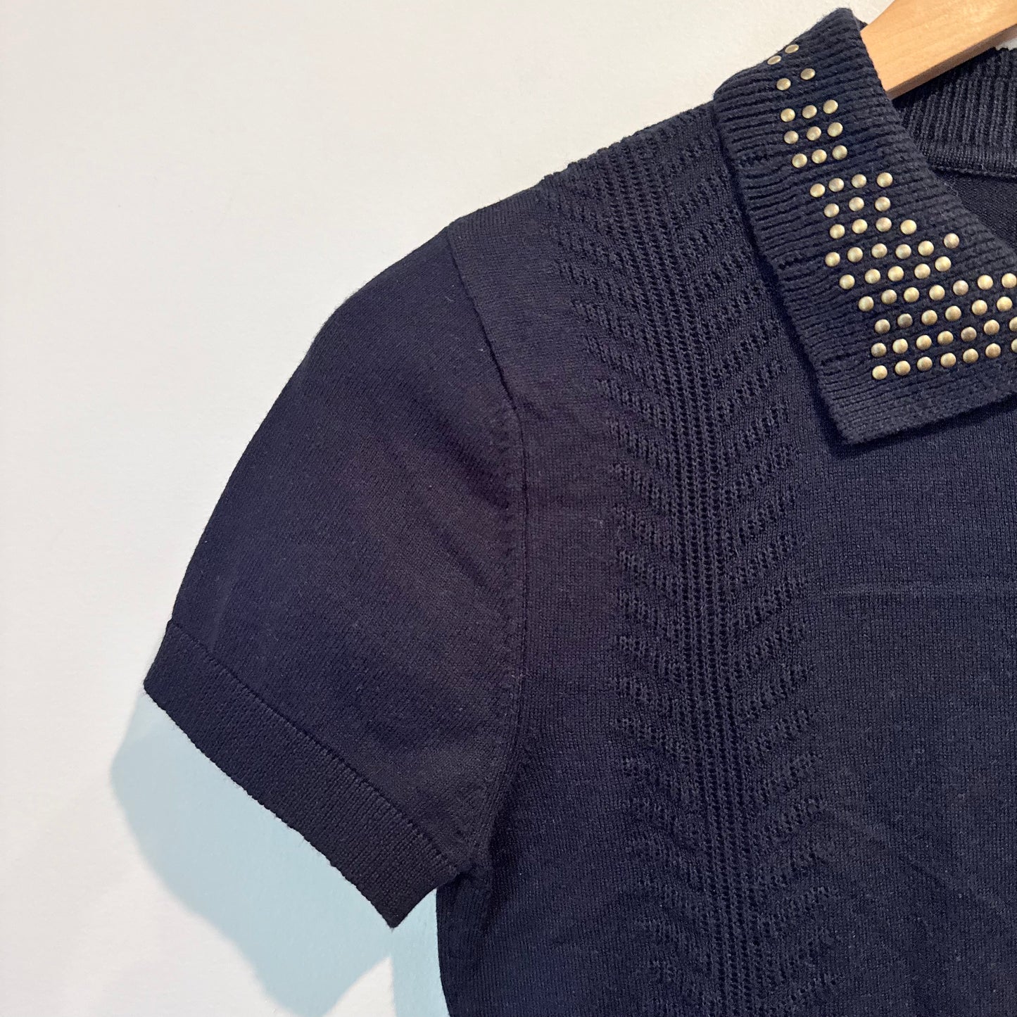 Limited Collection Studded Collar Knit Polo Top Navy Blue Size 10