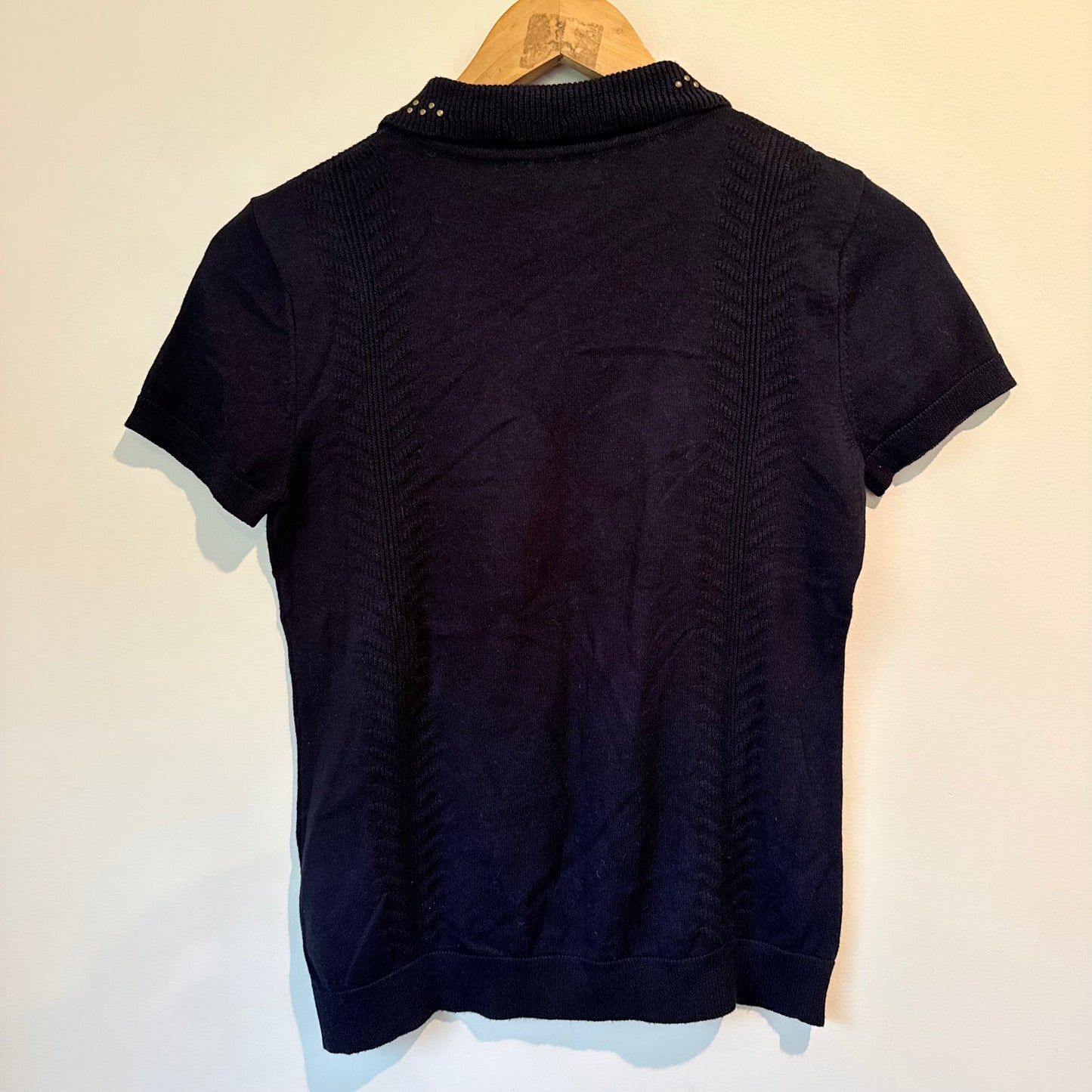 Limited Collection Studded Collar Knit Polo Top Navy Blue Size 10
