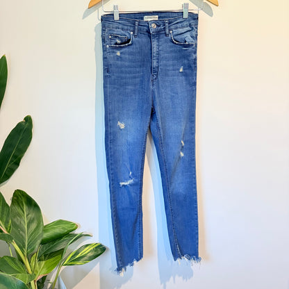 Zara Woman Premium Denim High-Rise Distressed Skinny Jeans Size 6