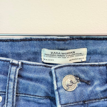 Zara Woman Premium Denim High-Rise Distressed Skinny Jeans Size 6