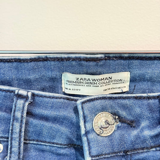 Zara Woman Premium Denim High-Rise Distressed Skinny Jeans Size 6