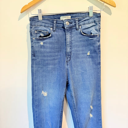 Zara Woman Premium Denim High-Rise Distressed Skinny Jeans Size 6