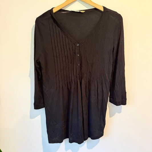 MAYA Black Pintuck Henley Top Tunic V-Neck Size M