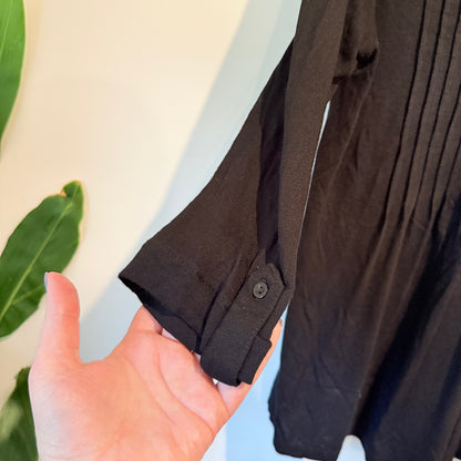 MAYA Black Pintuck Henley Top Tunic V-Neck Size M