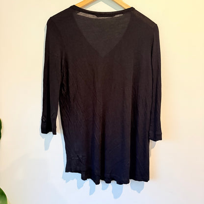 MAYA Black Pintuck Henley Top Tunic V-Neck Size M