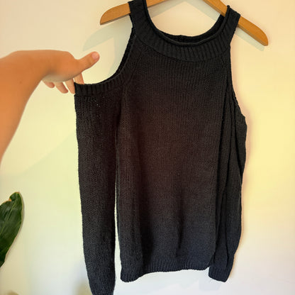 Mirrou Size M Black Cold Shoulder Knitted Sweater