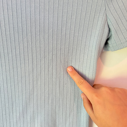 Minx & Moss Size XS Baby Blue Ribbed Mock-Neck T-Shirt