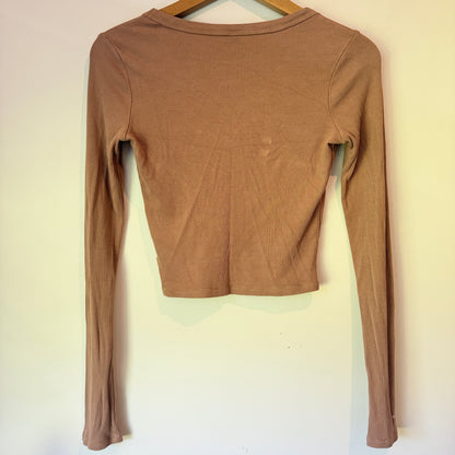 Cotton:On Body Size S/P Light Brown Scoop-Neck Cropped Top