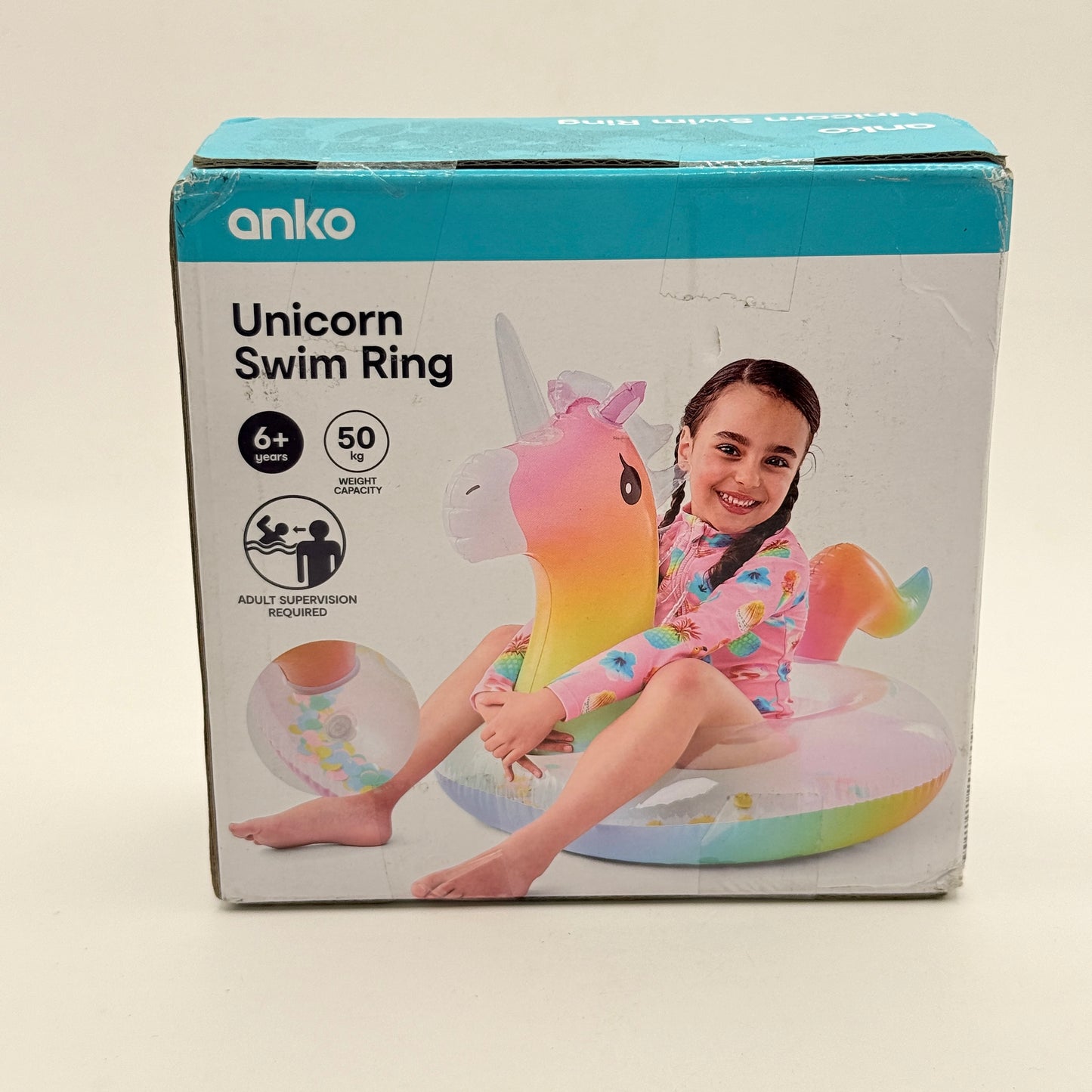 Anko Unicorn Swim Ring – Kids Inflatable Pool Float
