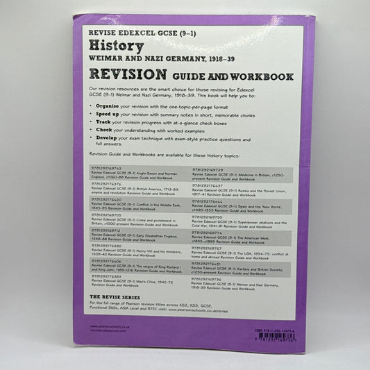 Revise Edexcel GCSE (9-1) History Weimar and Nazi Germany, 1918-39 Revision Guide and Workbook by Pearson