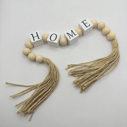 “HOME” Wooden Bead Garland with Jute Tassels