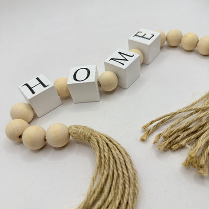 “HOME” Wooden Bead Garland with Jute Tassels