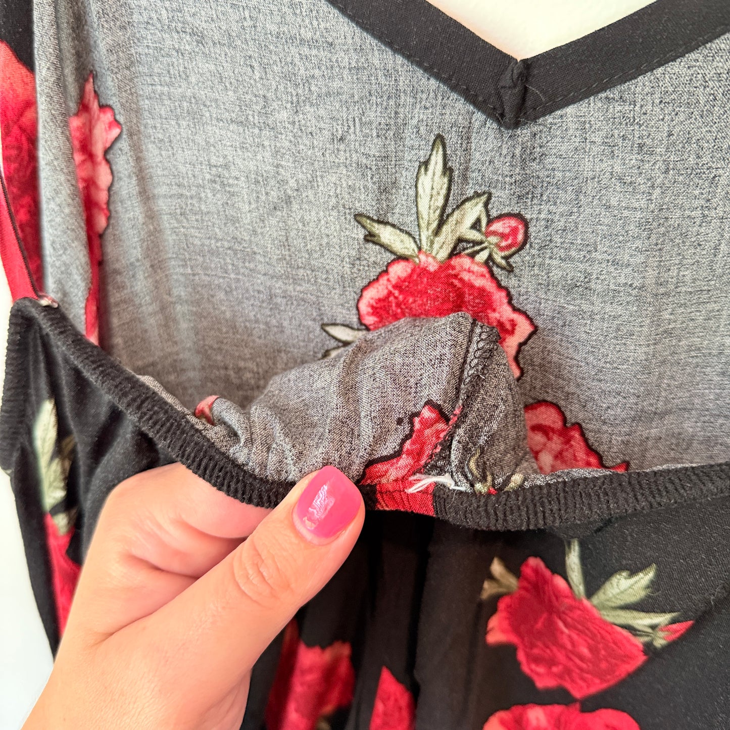 Brand Unknown Size U/Arm 53cm Black Floral Viscose Dress