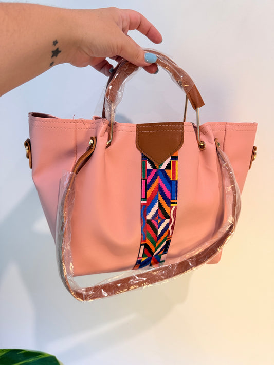 Pink Structured Top Handle Shoulder Bag
