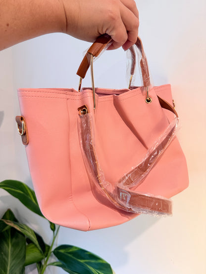 Pink Structured Top Handle Shoulder Bag