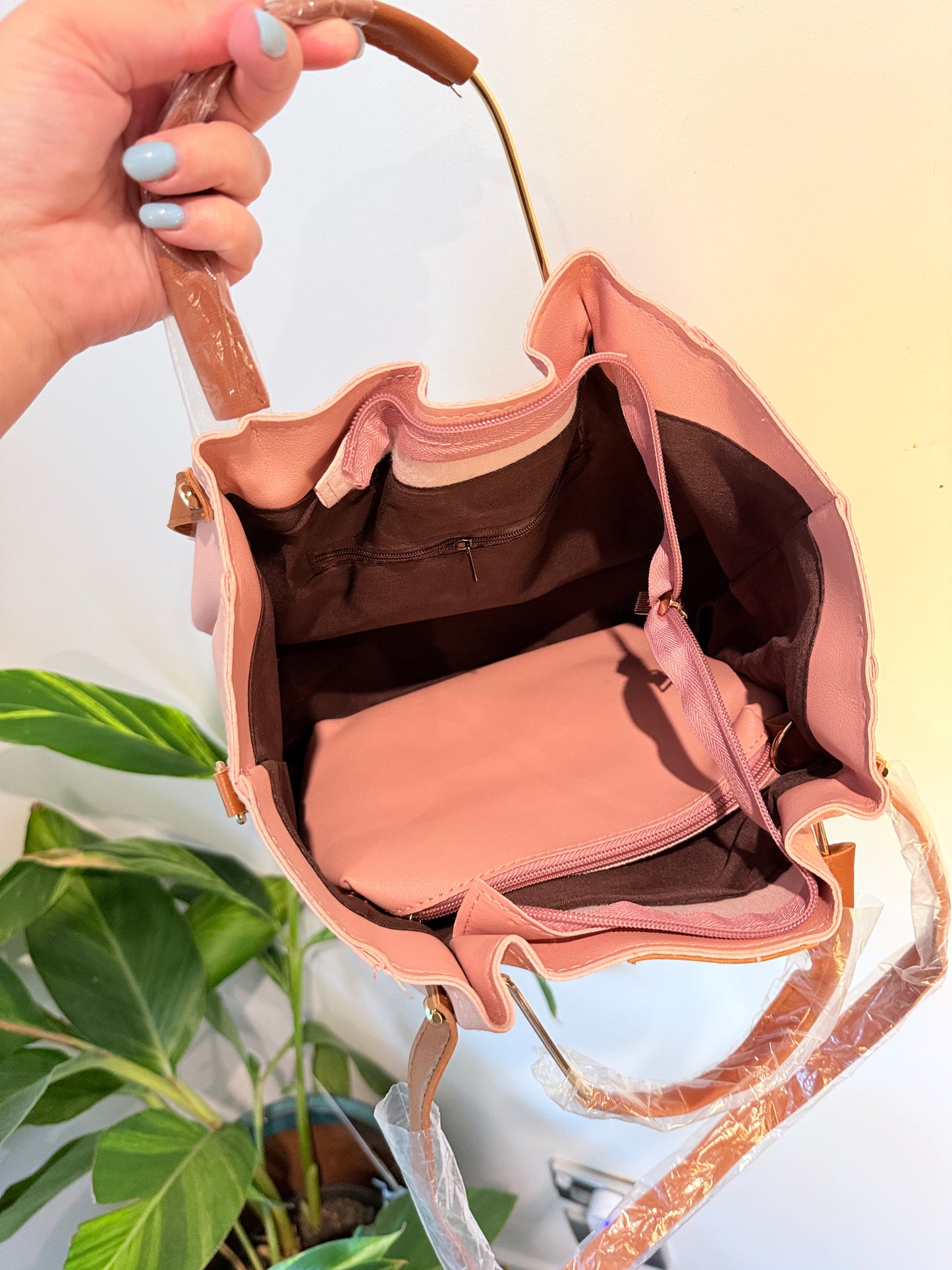 Pink Structured Top Handle Shoulder Bag