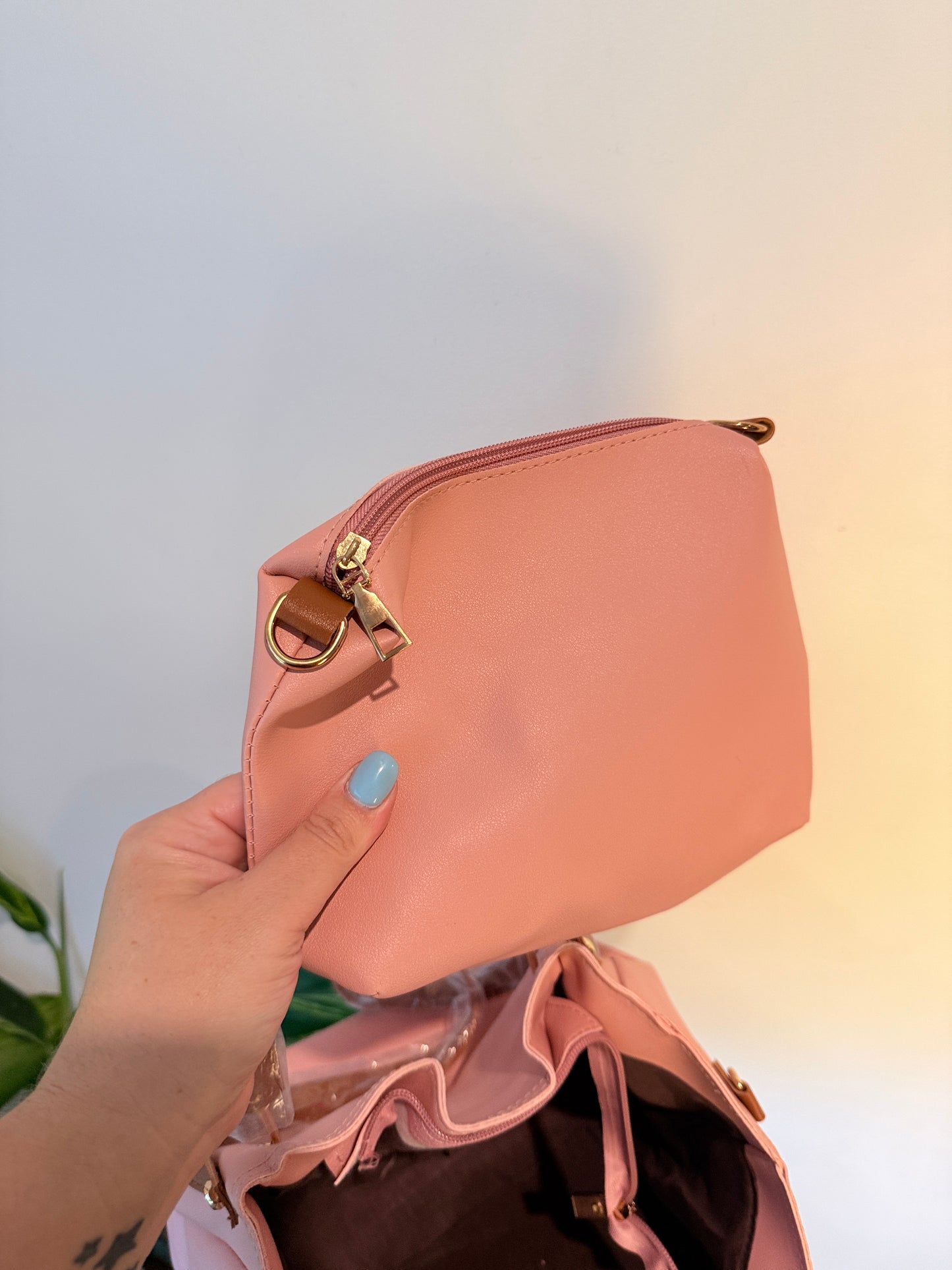 Pink Structured Top Handle Shoulder Bag