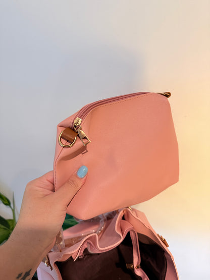 Pink Structured Top Handle Shoulder Bag