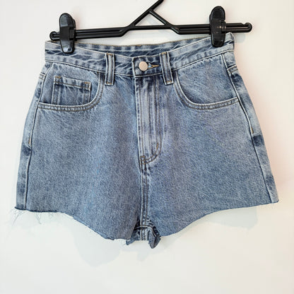 Ayuko Size S (66cm Waist) Light Blue High-Waisted Raw-Hem Denim Shorts