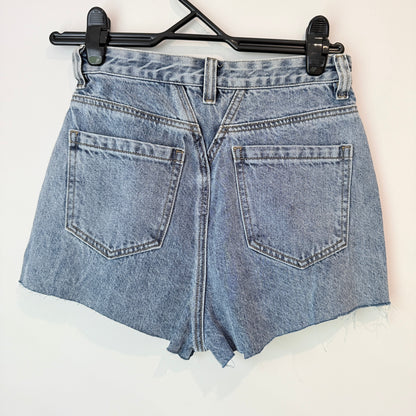 Ayuko Size S (66cm Waist) Light Blue High-Waisted Raw-Hem Denim Shorts