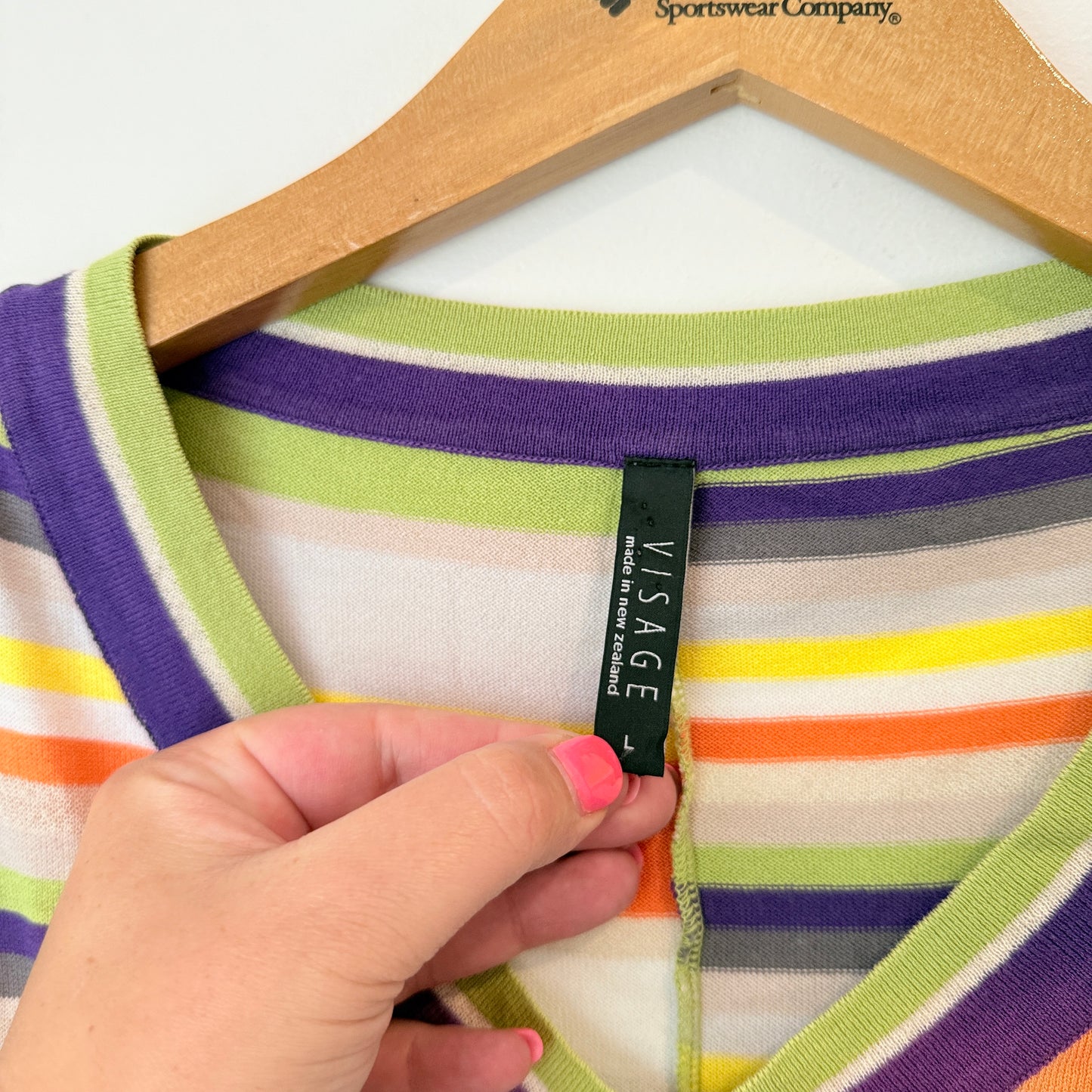 Visage Size L Multicolor Striped V-Neck T-Shirt with 3/4 Sleeves