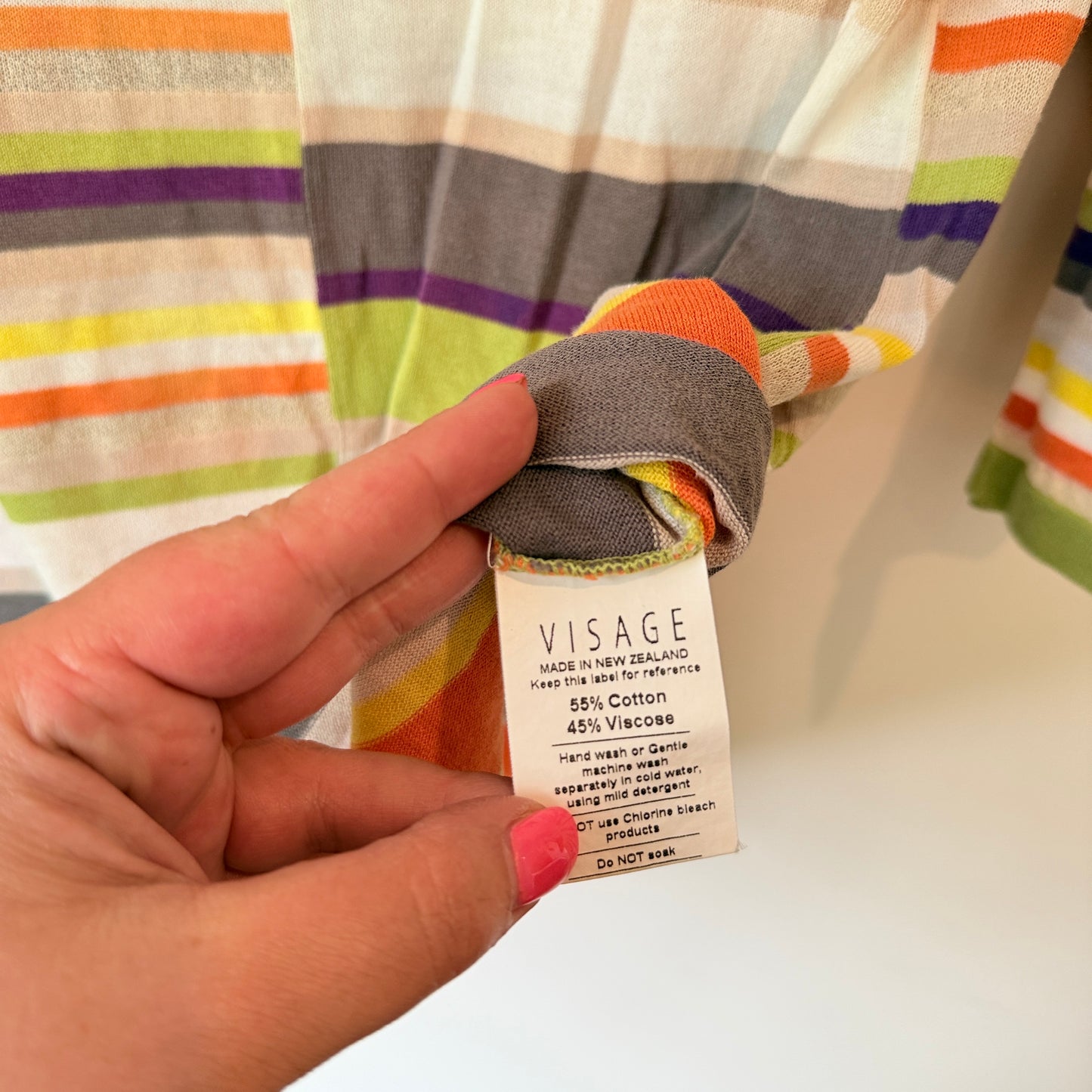 Visage Size L Multicolor Striped V-Neck T-Shirt with 3/4 Sleeves