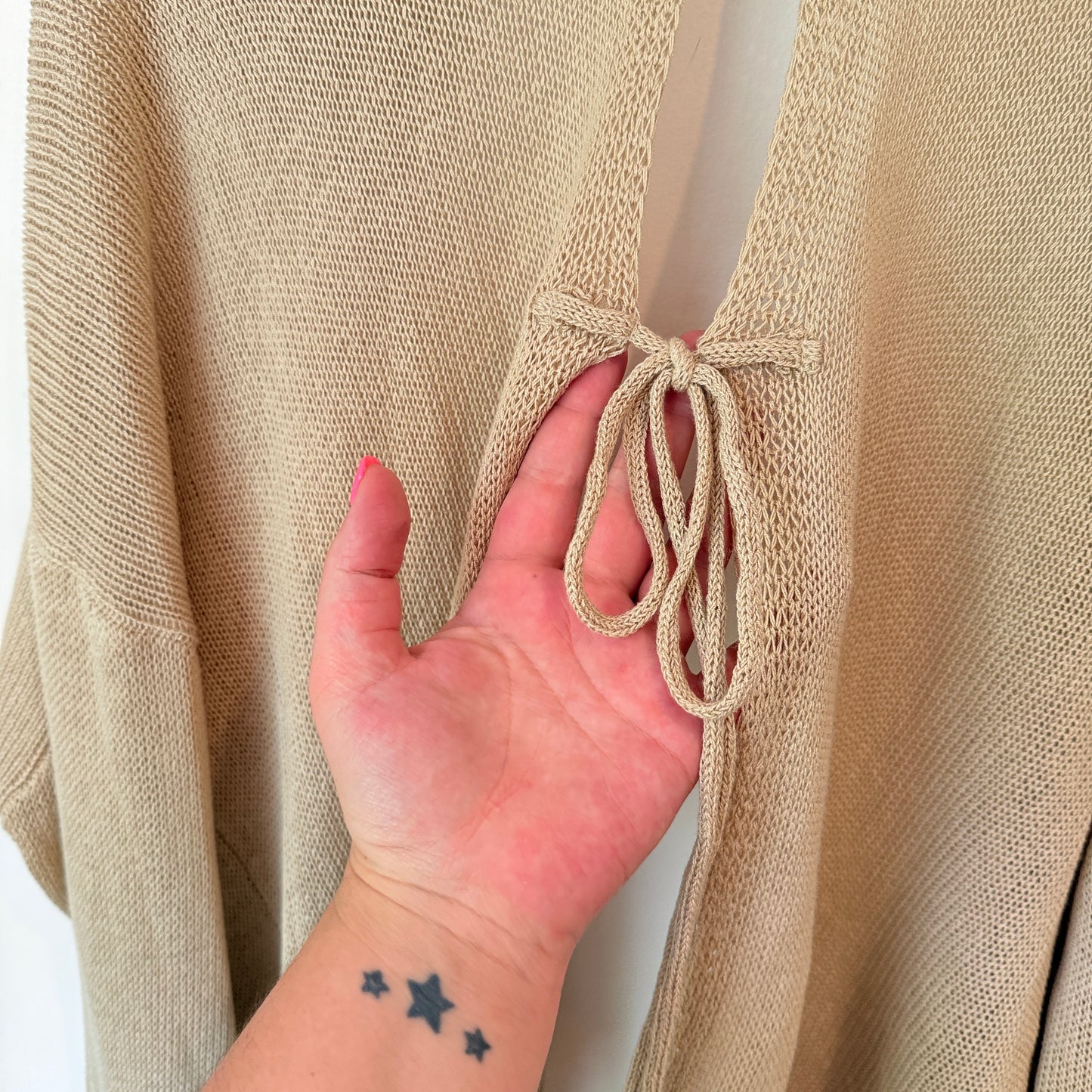 Hyhill one Size Beige Open-Knit Cardigan