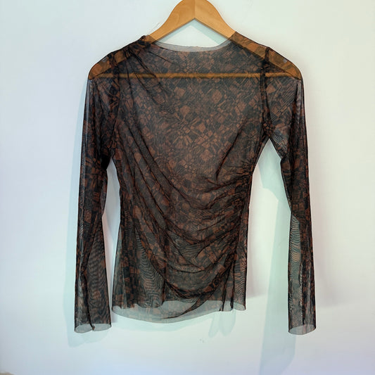 Brand Unknown U/Arm to U/Arm 41cm Long-Sleeve Sheer Mesh Top