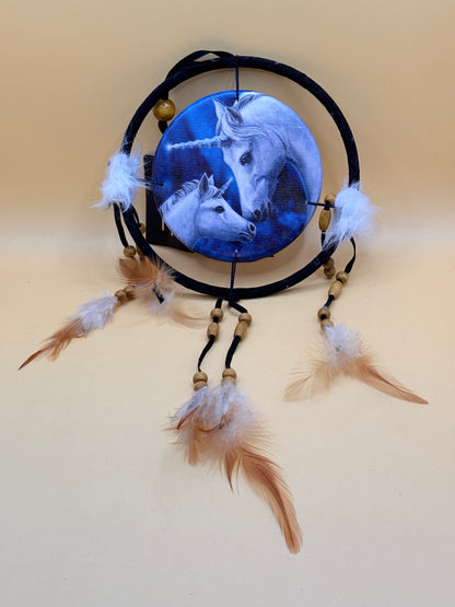 Unicorn Dream Catcher Wall Hanging – Feather & Bead Decor