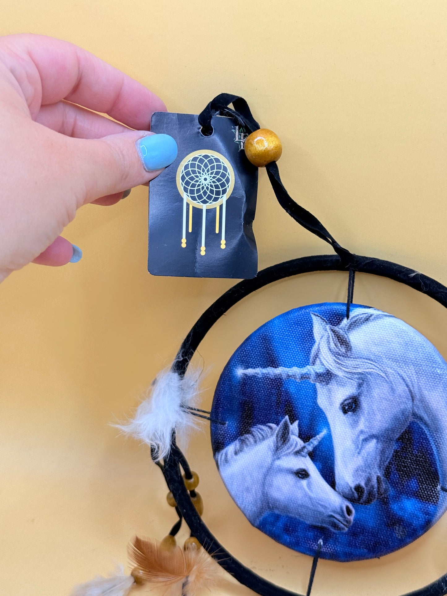 Unicorn Dream Catcher Wall Hanging – Feather & Bead Decor