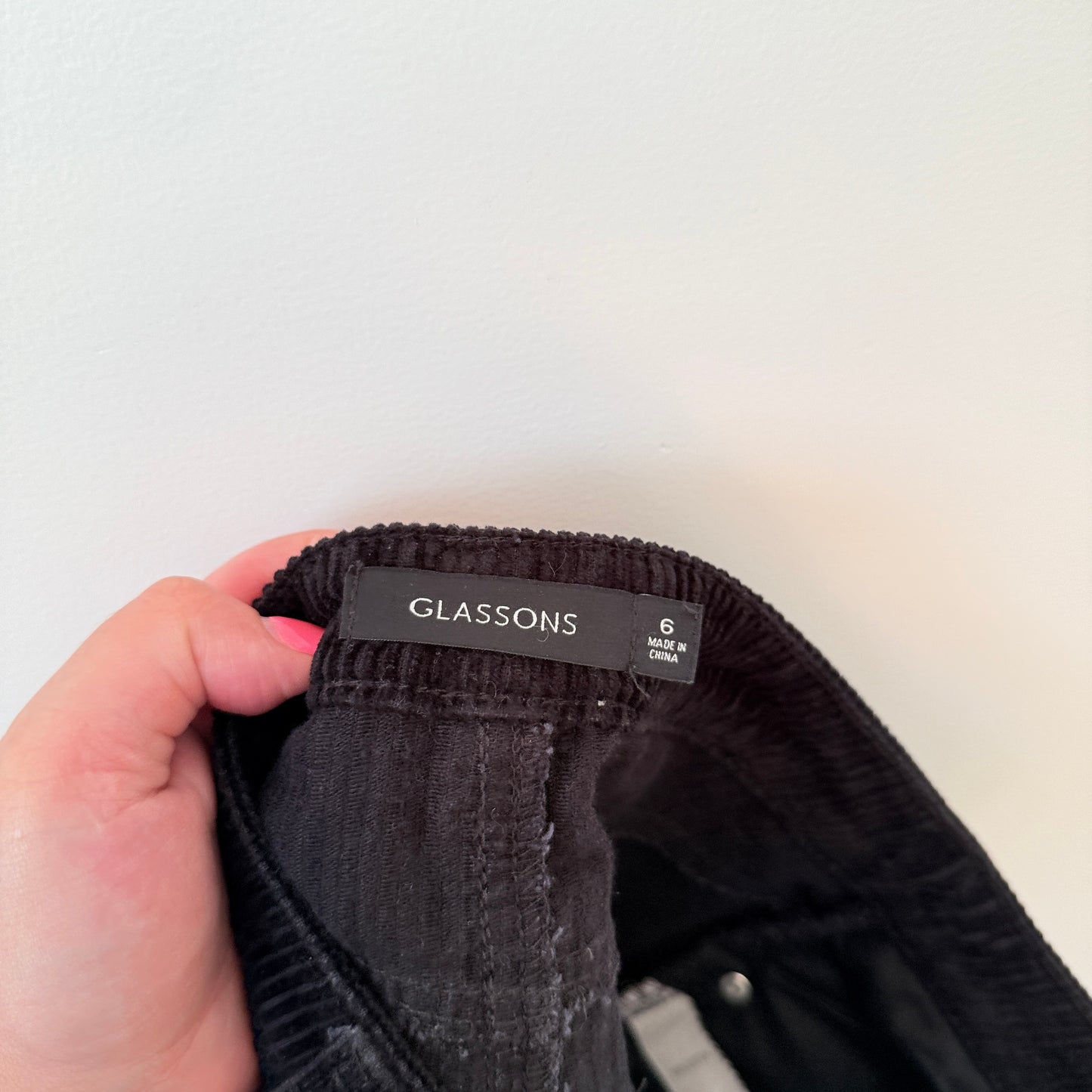 Glassons Size 6 Black Cotton Corduroy Mini Skirt