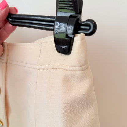 Wool/Silk Size 12 Cream Button-Front Mini Skirt