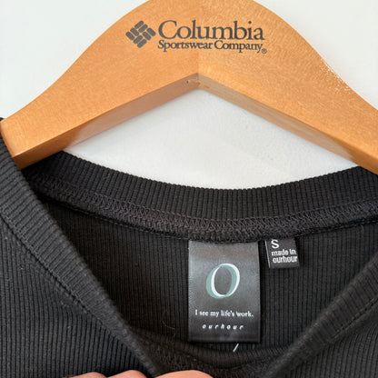 Ourhour Size S Black Long-Sleeved Ribbed Knit Mini Bodycon Dress