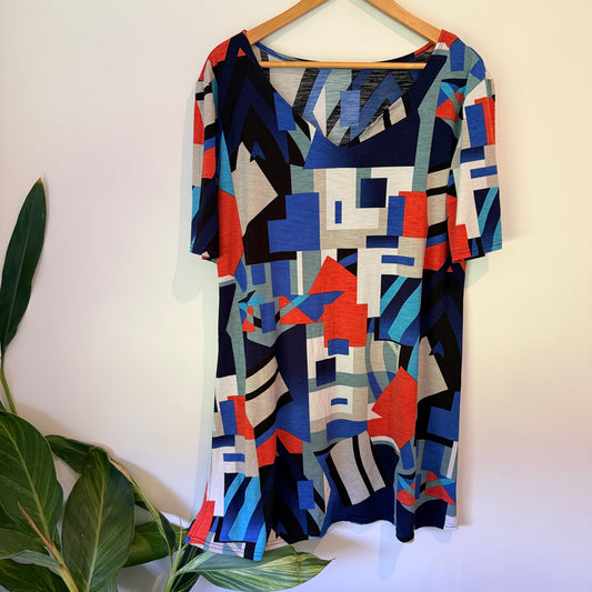 Brand Unknown U/Arm to U/Arm 54cm Geometric Print Short-Sleeved Tunic Top
