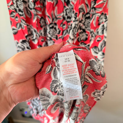 New Look Size 8 Pink, Black & White Floral Maxi Dress