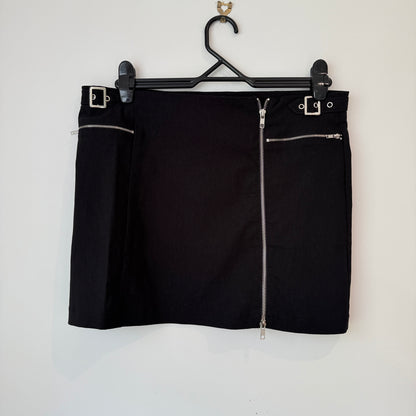 Spiral Size 14 Black Zipper Detail Mini Skirt