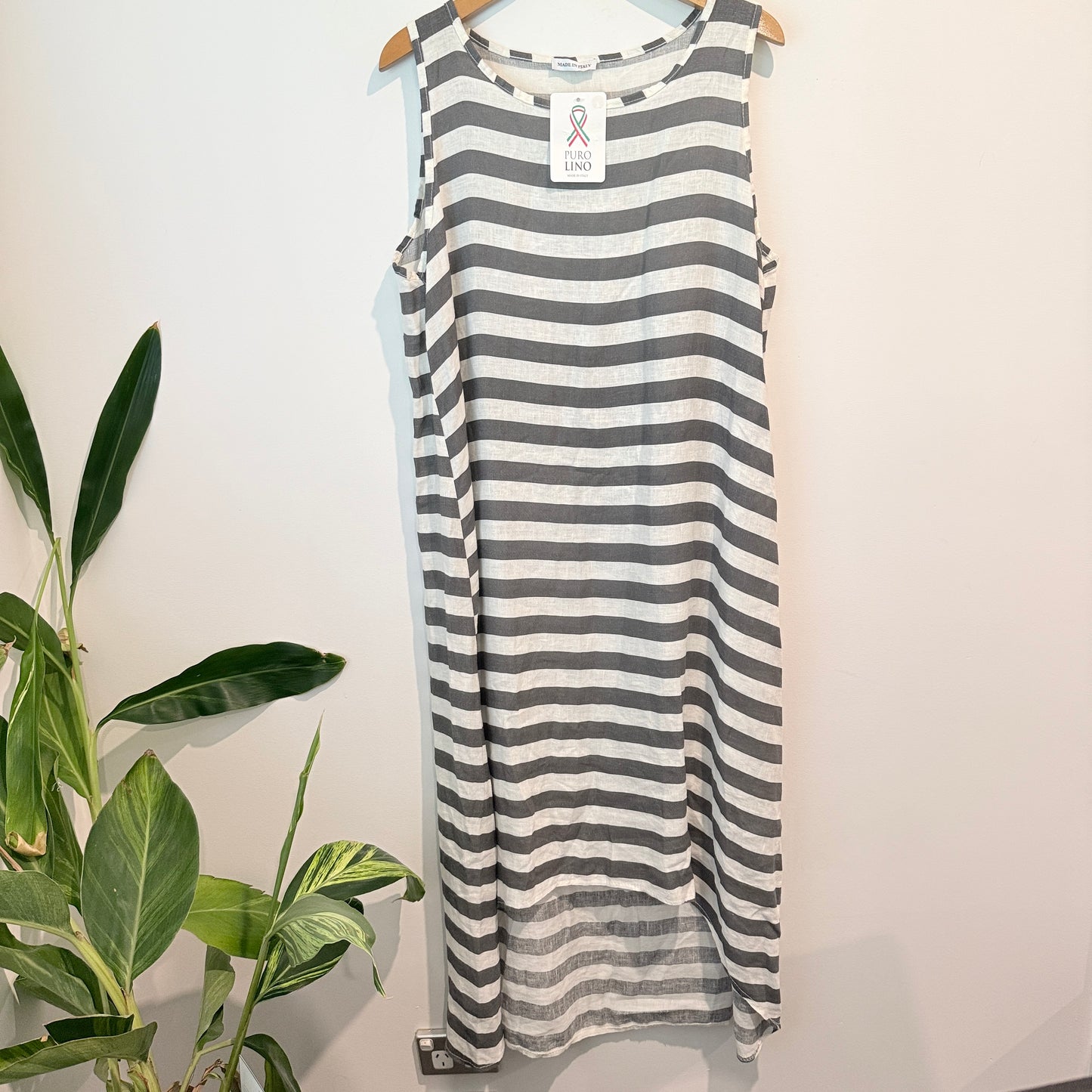 Puro Lino Striped Linen Sleeveless Dress - One Size